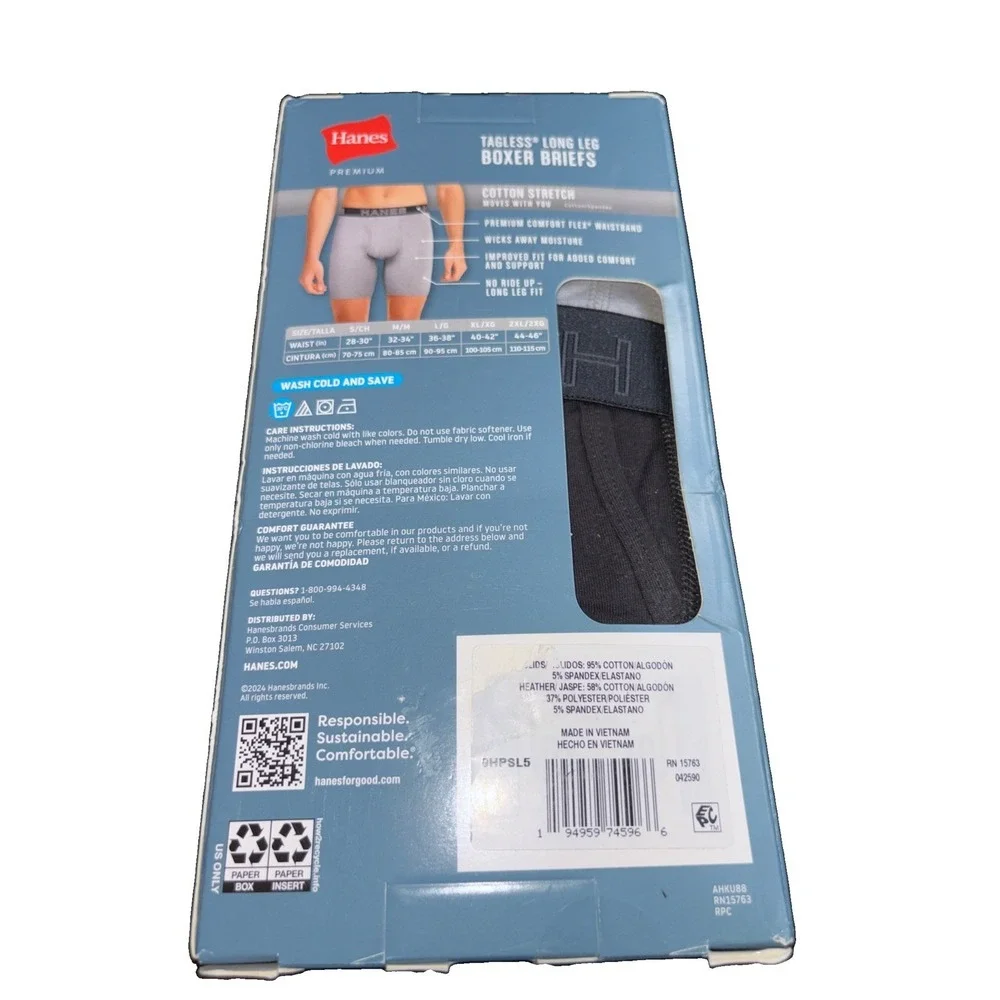 Hanes Premium Men's Stretch Long Leg Boxer Briefs 5pk - LARGE NEW Wicking
